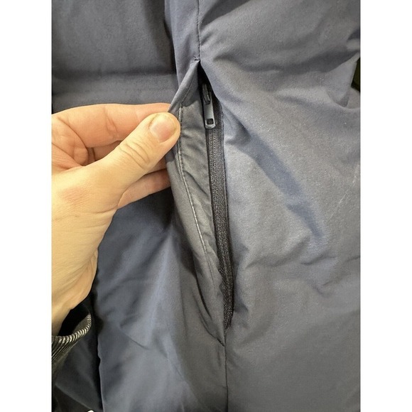 Uniqlo Women’s Down Puffer Coat Sz S Blue Goose Feather Mockneck Packable Hood - Picture 3 of 7